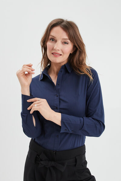 Chemise cintrée manches longues bleu marine femme