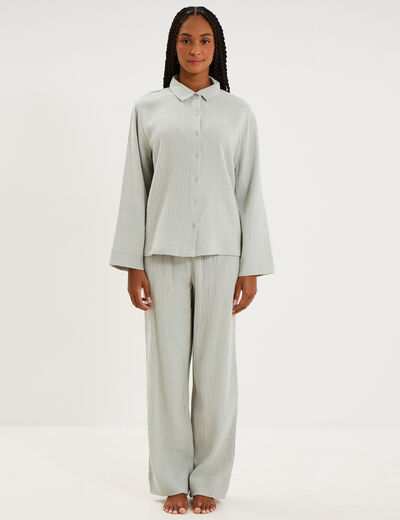 Ensemble pyjama chemise gaze de coton vert clair femme