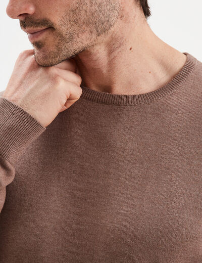 Pull droit col rond mélange coton gris homme