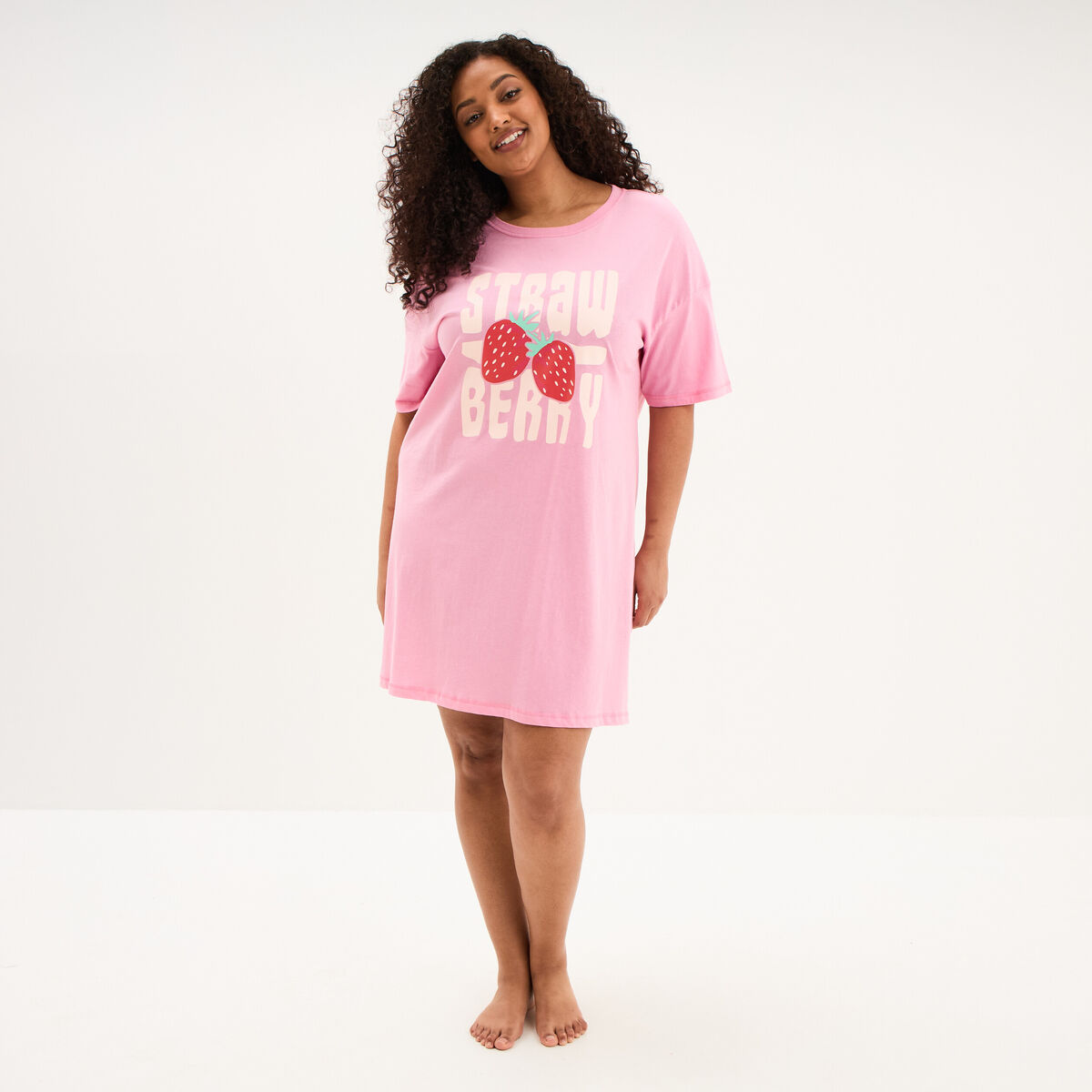 Chemise de nuit courte coton rose femme grande taille
