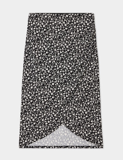 Jupe midi portefeuille noir femme