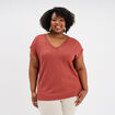 T-shirt bandes dentelle col en V vieux rose femme grande taille