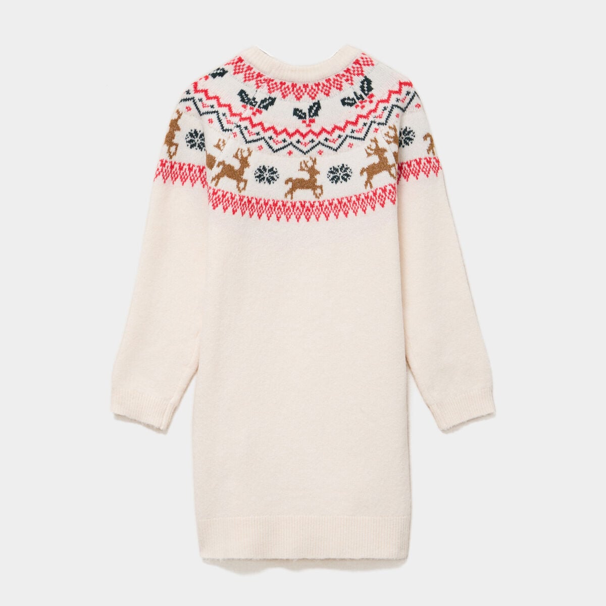 Robe pull droite manches longues No&euml;l ecru fille