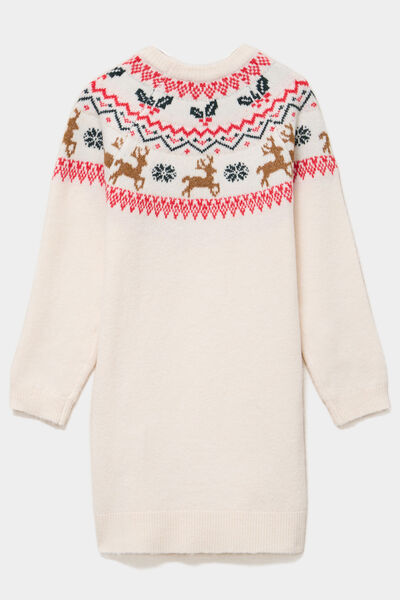 Robe pull droite manches longues No&euml;l ecru fille
