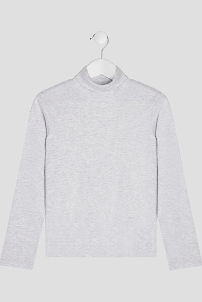 T-shirt col roulé manches longues ecru garçon