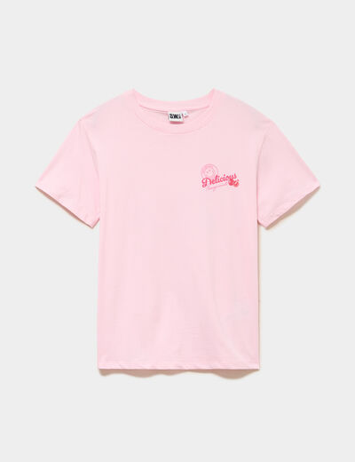 T-shirt col rond coton Smiley World rose femme