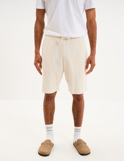 Bermuda textur&eacute; coupe droite coton ecru homme