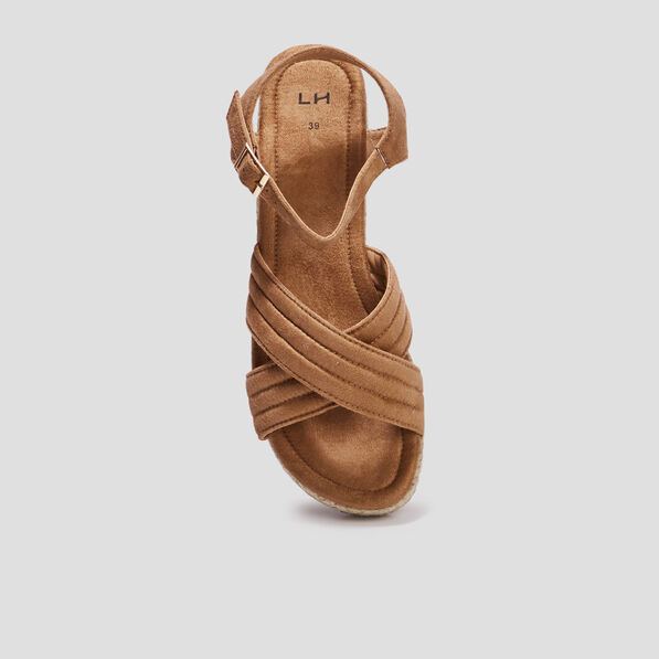 Sandales compensées brides croisées sable femme