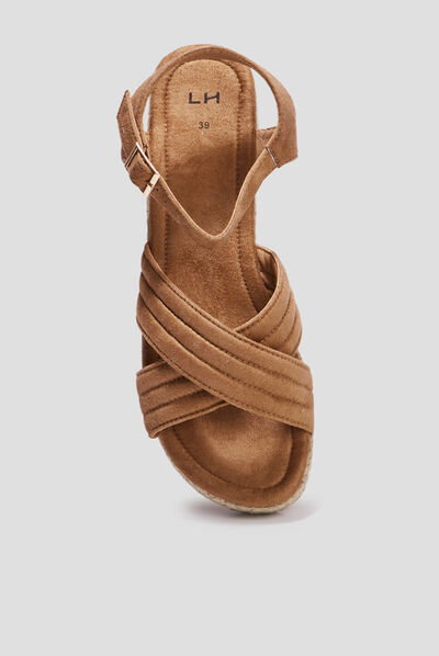 Sandales compensées brides croisées sable femme