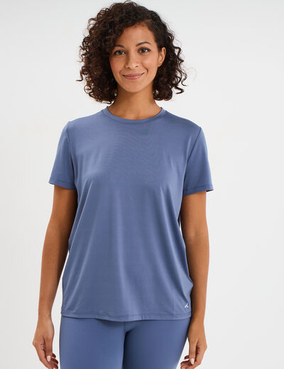 T-shirt de sport droit manches courtes bleu fonc&eacute; femme