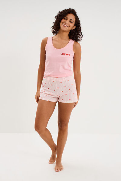 D&eacute;bardeur col rond droit coton rose femme