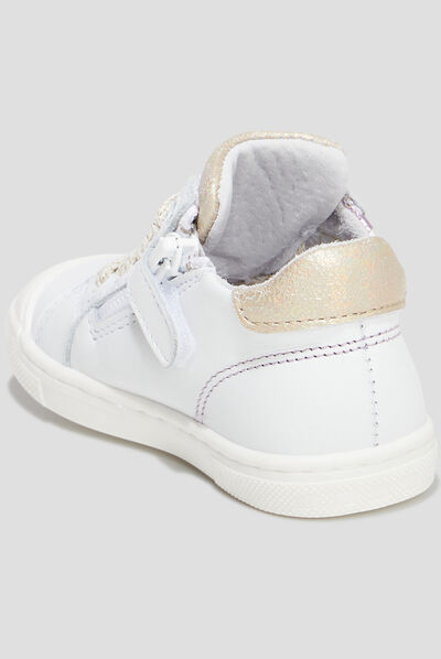Bottillons zippés en cuir blanc bébé fille