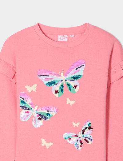 Sweat manches longues avec volants rose fille