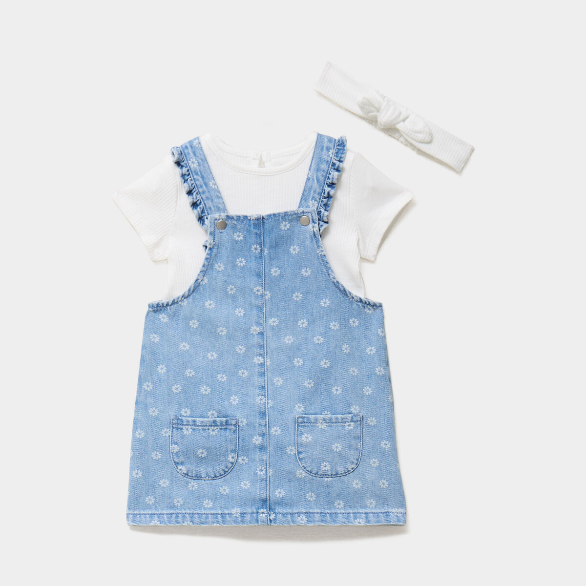 Ensemble robe t-shirt bandeau coton denim triple stone b&eacute;b&eacute; fille