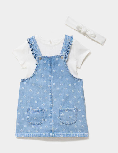 Ensemble robe t-shirt bandeau coton denim triple stone b&eacute;b&eacute; fille