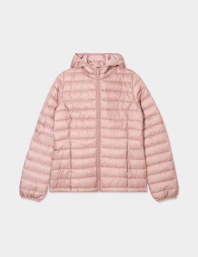 Doudoune l&eacute;g&egrave;re d&eacute;perlante &agrave; capuche vieux rose femme