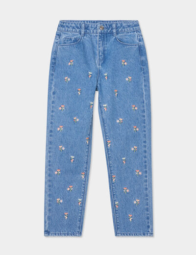 Jeans coton mom brodé Creeks denim double stone fille