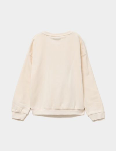 Sweat col rond manches longues creme fille
