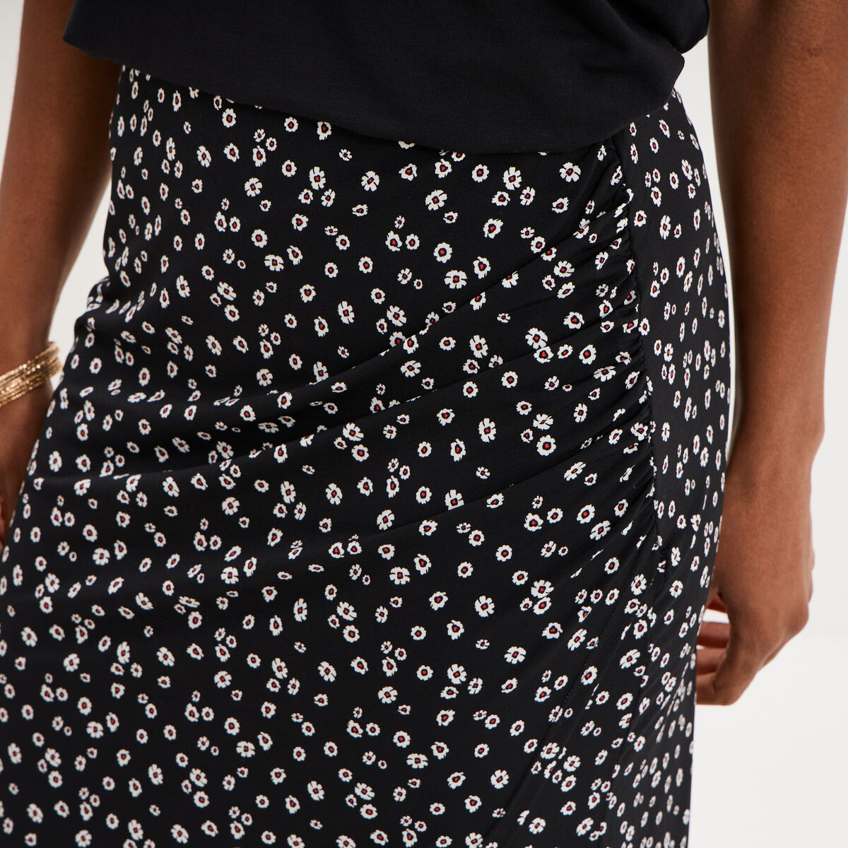Jupe longue portefeuille stretch noir femme