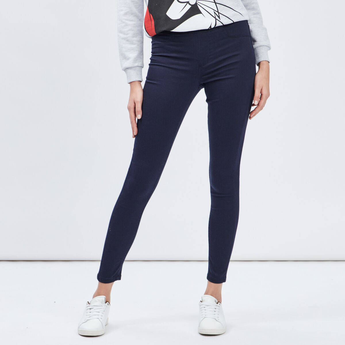 Jegging skinny taille basse bleu marine femme
