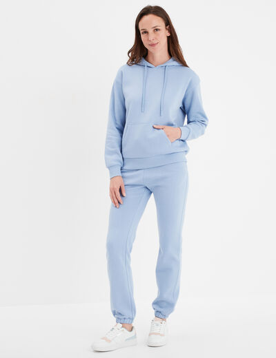 Sweat hoodie molleton à capuche bleu clair femme