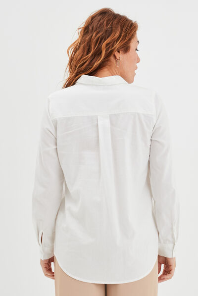 Chemise manches longues en coton blanc femme