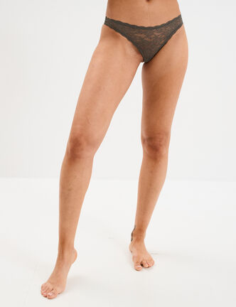 Tanga en dentelle doublure coton vert kaki femme