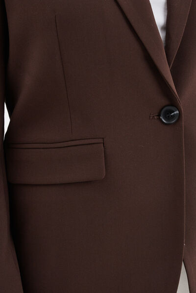 Veste droite boutonnée manches longues marron foncé femme