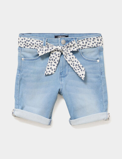 Bermuda en jean ceinture foulard denim double stone fille