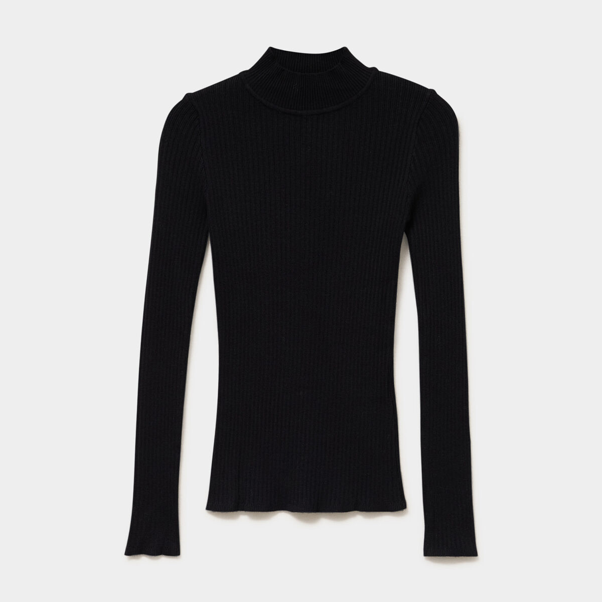 Pull ajust&eacute; c&ocirc;tel&eacute; col montant noir femme