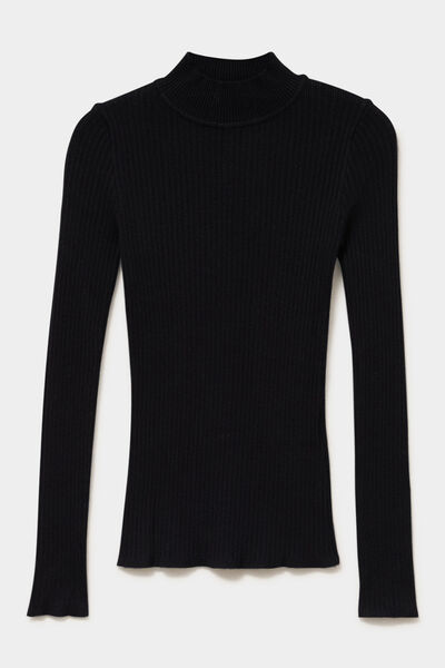 Pull ajust&eacute; c&ocirc;tel&eacute; col montant noir femme