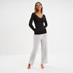 Pantalon effet polaire d&eacute;tails torsades gris clair femme