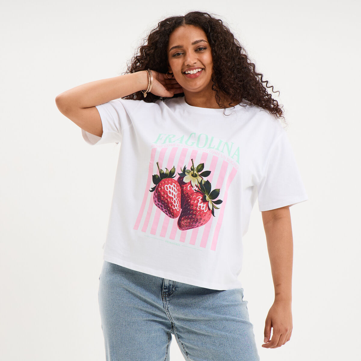 T-shirt avec manches courtes droit coton blanc femme grande taille