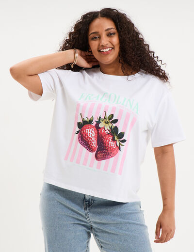 T-shirt avec manches courtes droit coton blanc femme grande taille