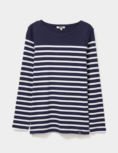 T-shirt marini&egrave;re manches longues coton bleu marine femme