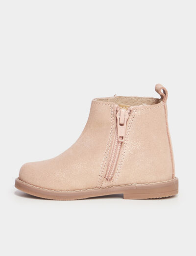 Bottines en cuir à franges Creeks rose champagne bébé fille