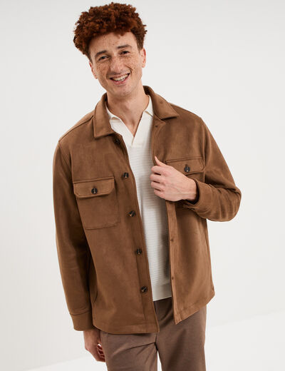Surchemise droite en su&eacute;dine camel homme