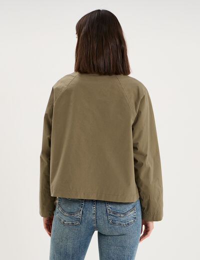 Veste courte oversize col velours c&ocirc;tel&eacute; taupe femme
