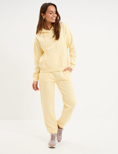 Sweat hoodie molleton &agrave; capuche jaune clair femme