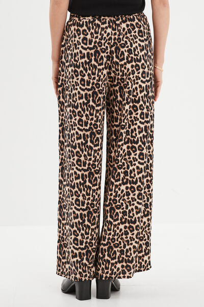 Pantalon large fluide taille &eacute;lastiqu&eacute;e beige femme