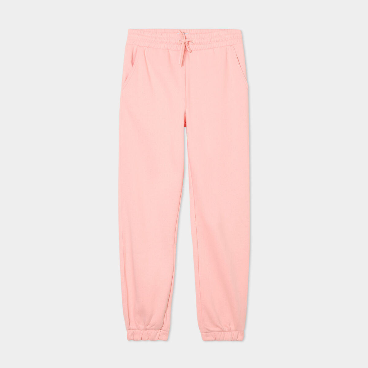 Pantalon jogging droit molleton rose poudr&eacute;e femme