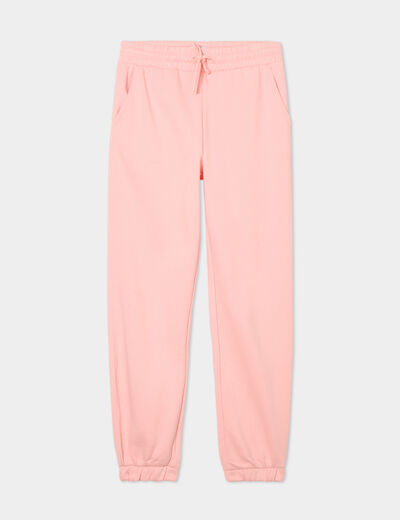 Pantalon jogging droit molleton rose poudr&eacute;e femme