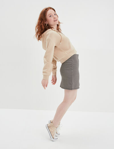 Jupe courte droite avec fente beige femme