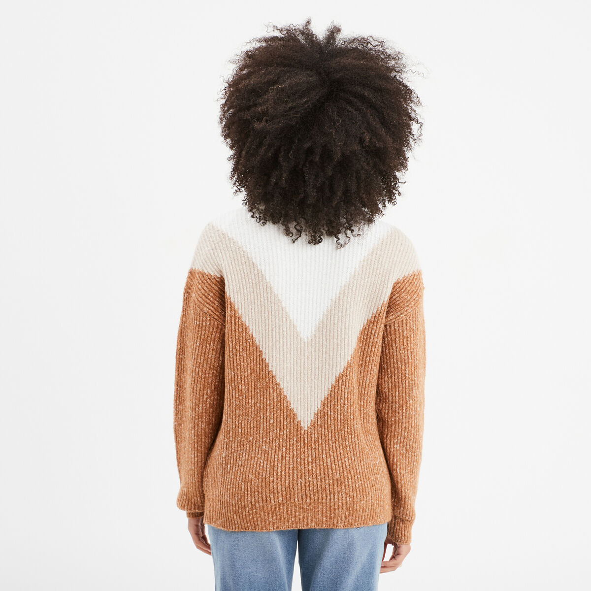 Pull manches longues col rond beige femme