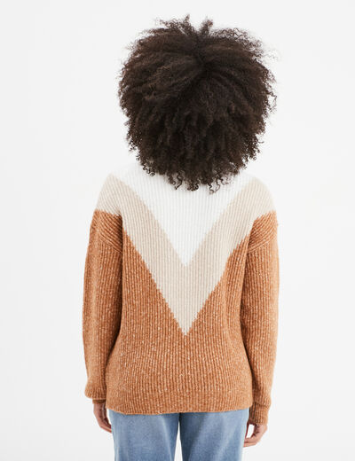 Pull manches longues col rond beige femme