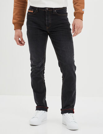 Jeans straight taille standard denim noir homme