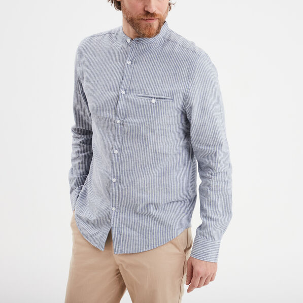 Chemise col mao manches longues bleu homme