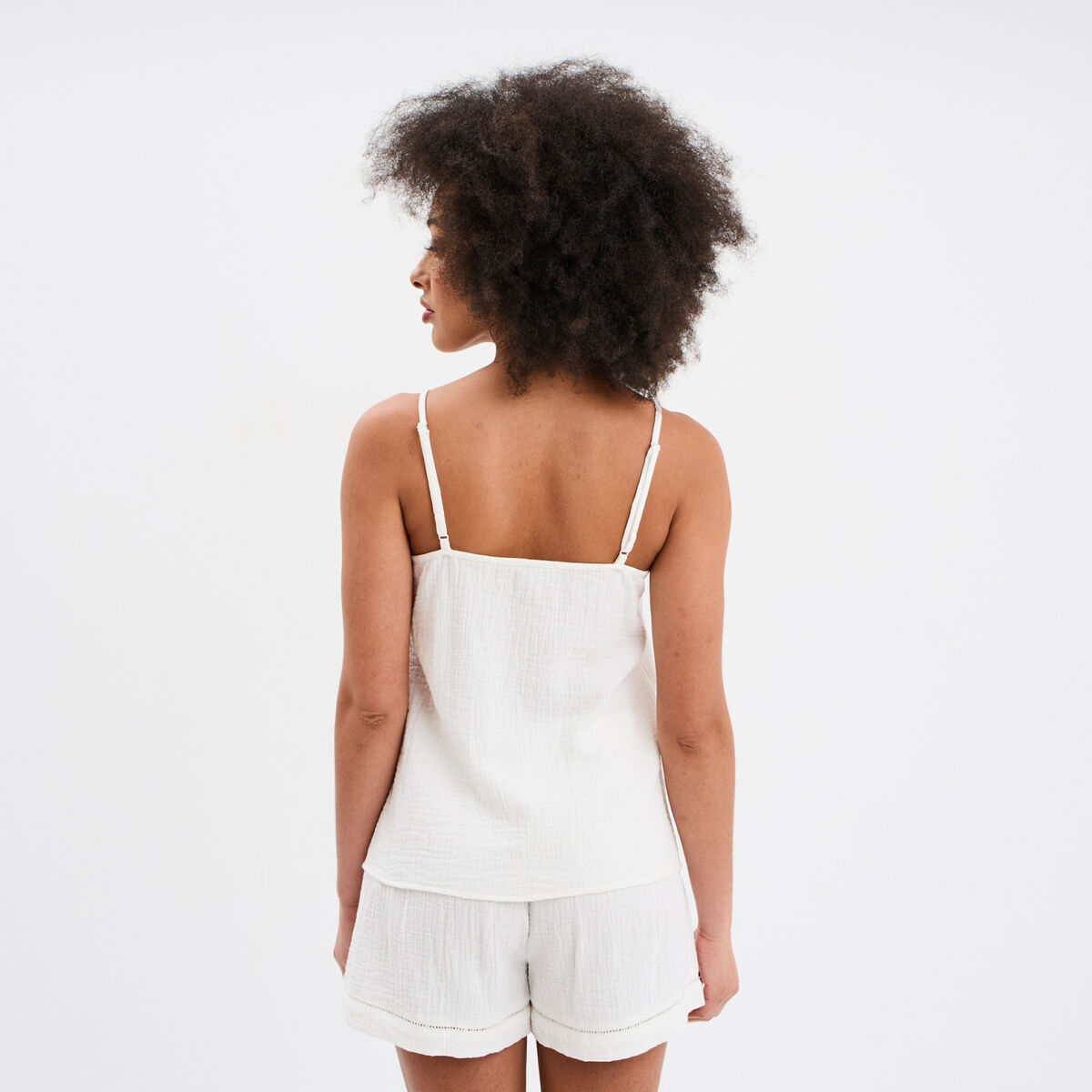 Haut de pyjama débardeur gaze de coton blanc femme