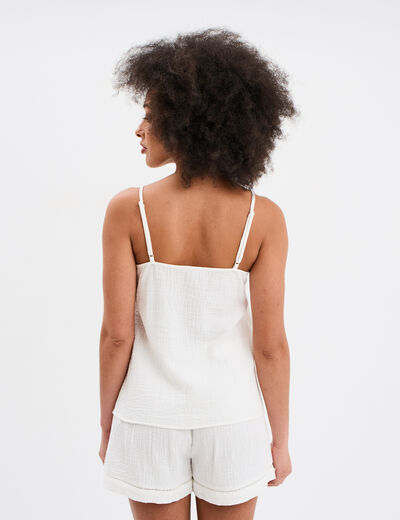 Haut de pyjama débardeur gaze de coton blanc femme