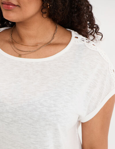 T-shirt &eacute;paules effet macram&eacute; blanc femme grande taille